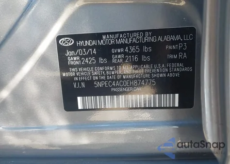 2014 Hyundai Sonata Limited z USA, uszkodzony, nr VIN 5NPEC4AC0EH874775